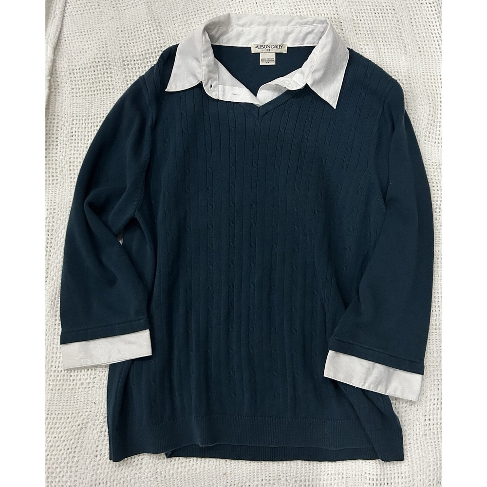 Vintage Sweater Cable Knit Womens‎ 2X Peter Pan Collar 90s Preppy Academia Y2K